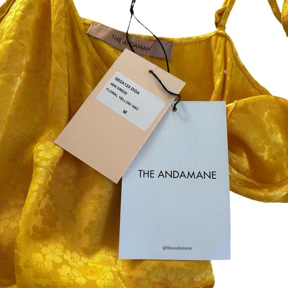 The Andamane Dida Floral Jacquard Mini Wrap Dress in Yellow Women’s Size Medium - Picture 3 of 5